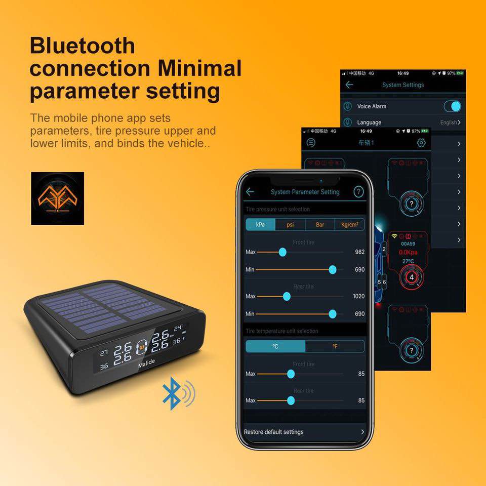 [最高級別] 雙顯示+雙能源 胎壓計 藍芽連接 iPhone Android 手機+主機同時顯示 太陽能+USB充電模式